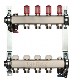 Штанговый распределитель коллектор с нерж. стали с расходомерами на 3 л/мин и термостатическими буксами М 28х1,5    1 8632 HERZ